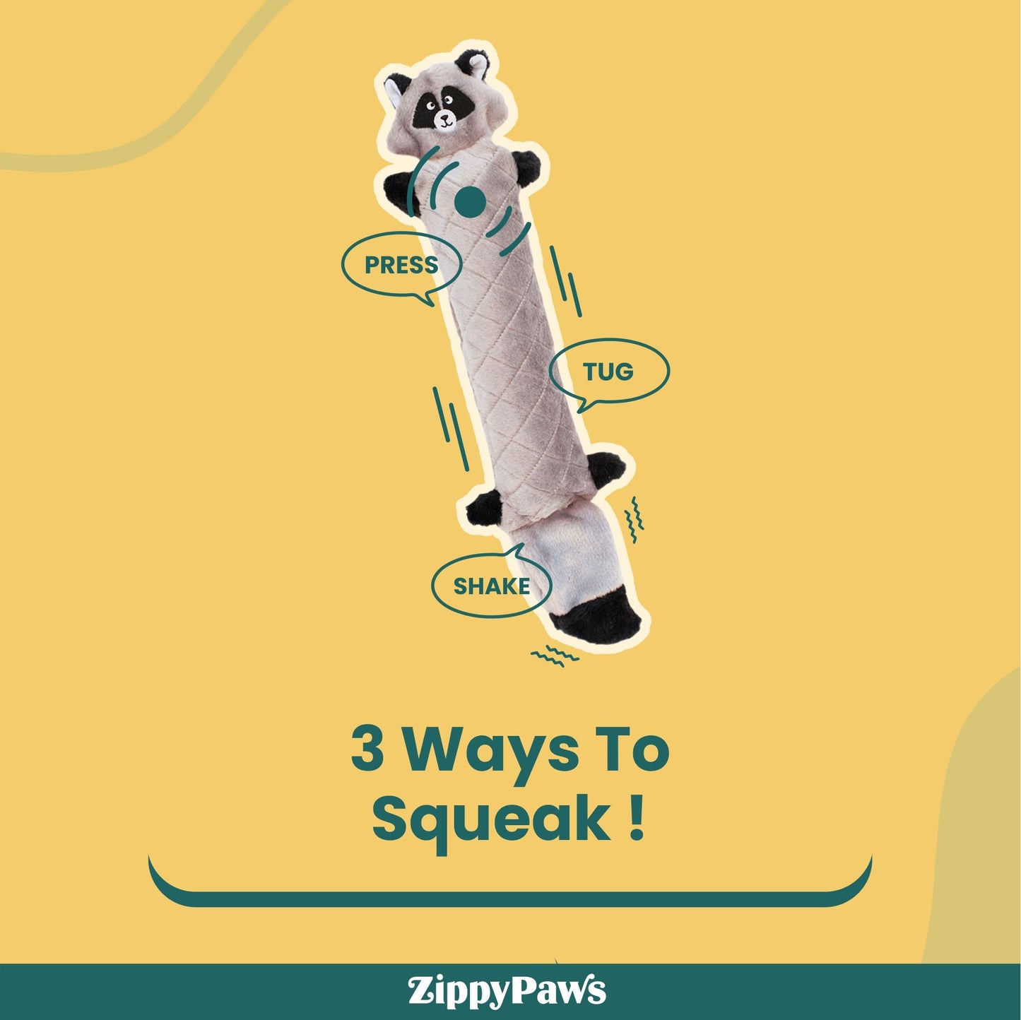 Zippy Paws Raccoon Jigglerz Plush Toy for Dogs — detail shot