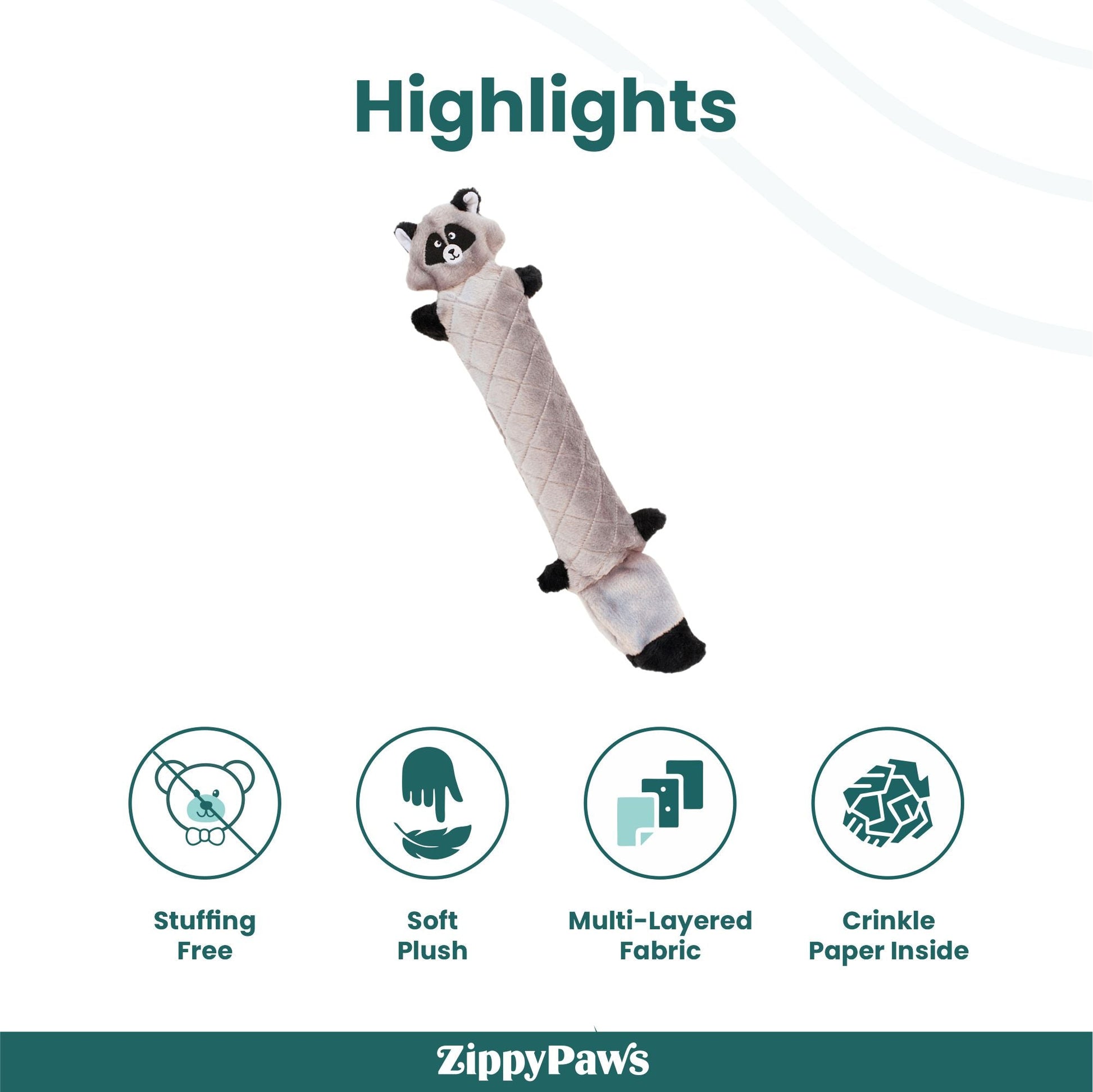 Zippy Paws Raccoon Jigglerz Plush Toy for Dogs — in use