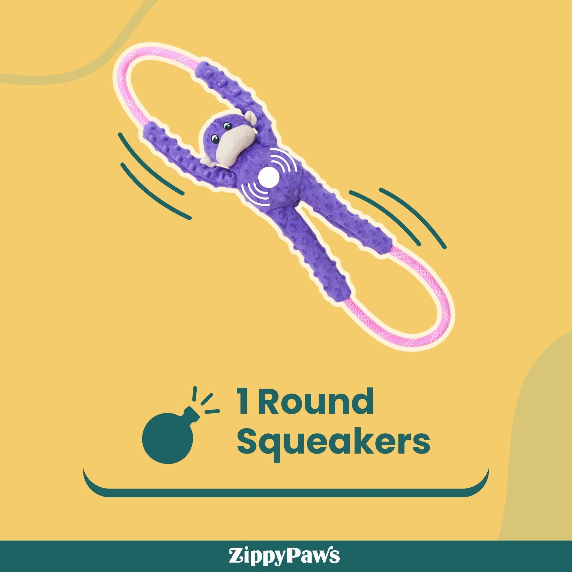 Zippy Paws RopeTugz Monkey Purple Plush Toy for Dogs — side view