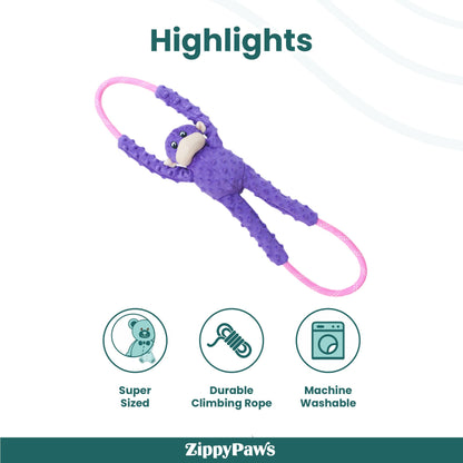 Zippy Paws RopeTugz Monkey Purple Plush Toy for Dogs — back view