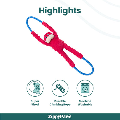 Zippy Paws RopeTugz Monkey Red Plush Toy for Dogs — detail shot