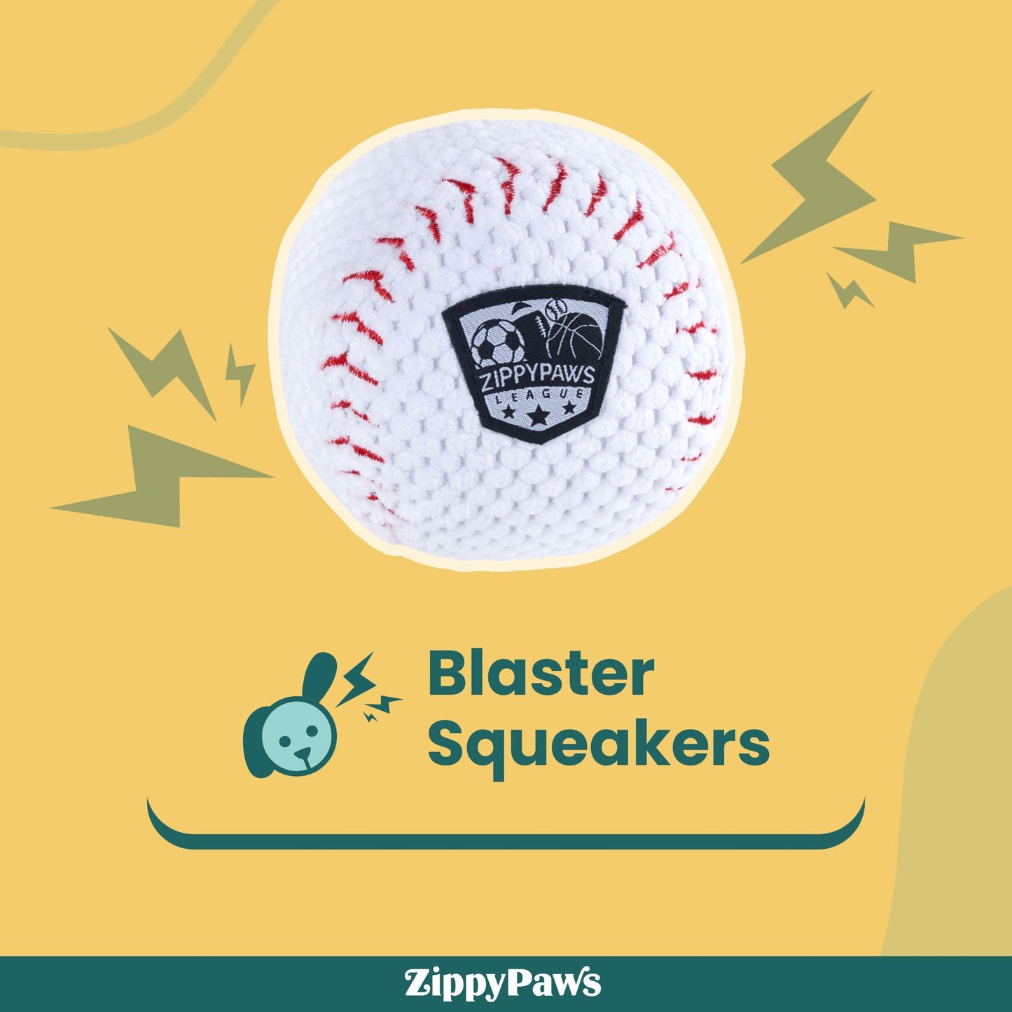 Zippy Paws SportsBallz Baseball Plush Toy for Dogs — back view