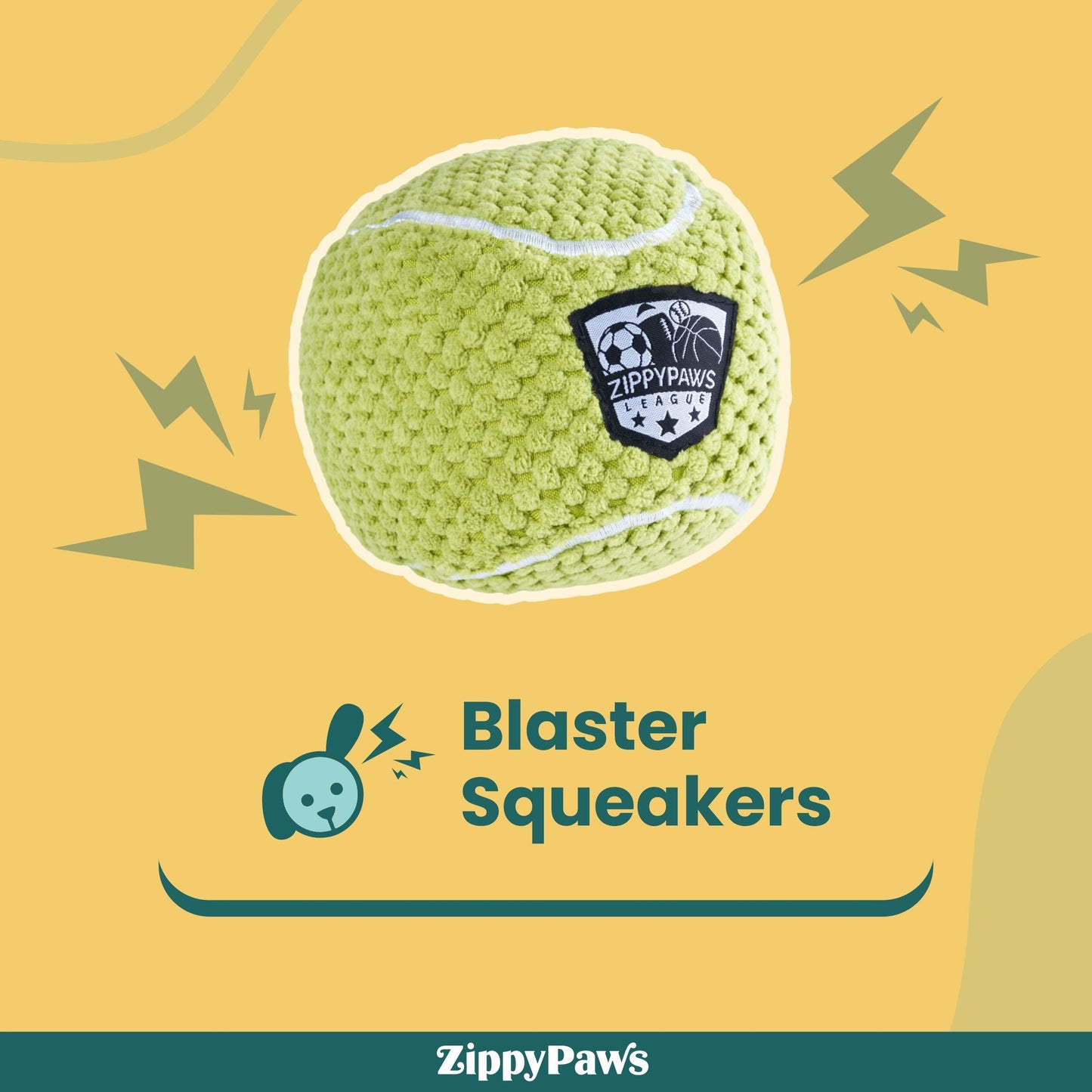 Zippy Paws SportsBallz Tennis Ball Plush Toy for Dogs — back view