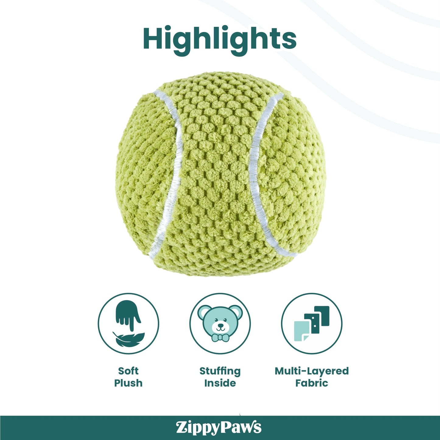 Zippy Paws SportsBallz Tennis Ball Plush Toy for Dogs — detail shot