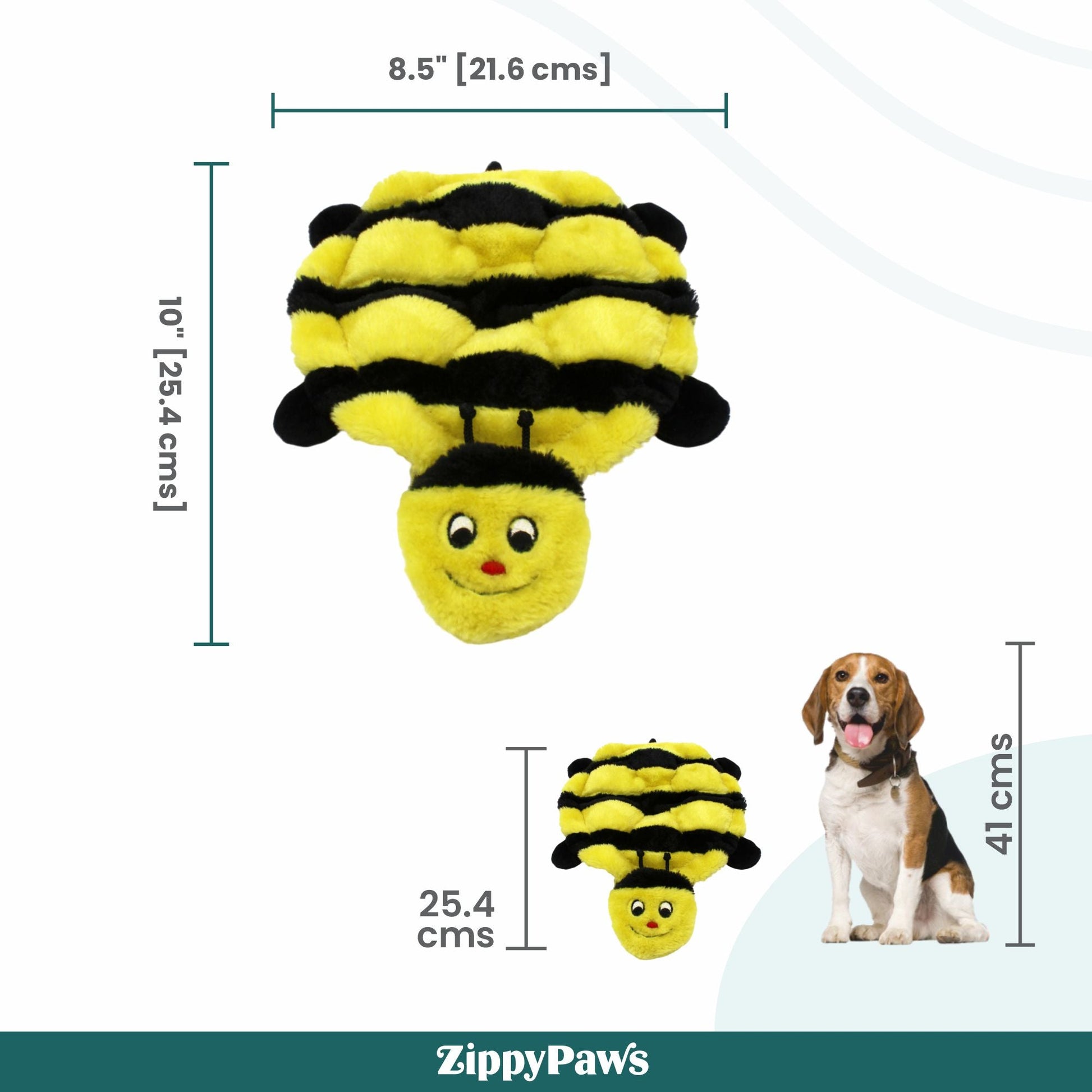 Zippy Paws Squeakie Crawler Bertie the Bee Plush Toy for Dogs — back view