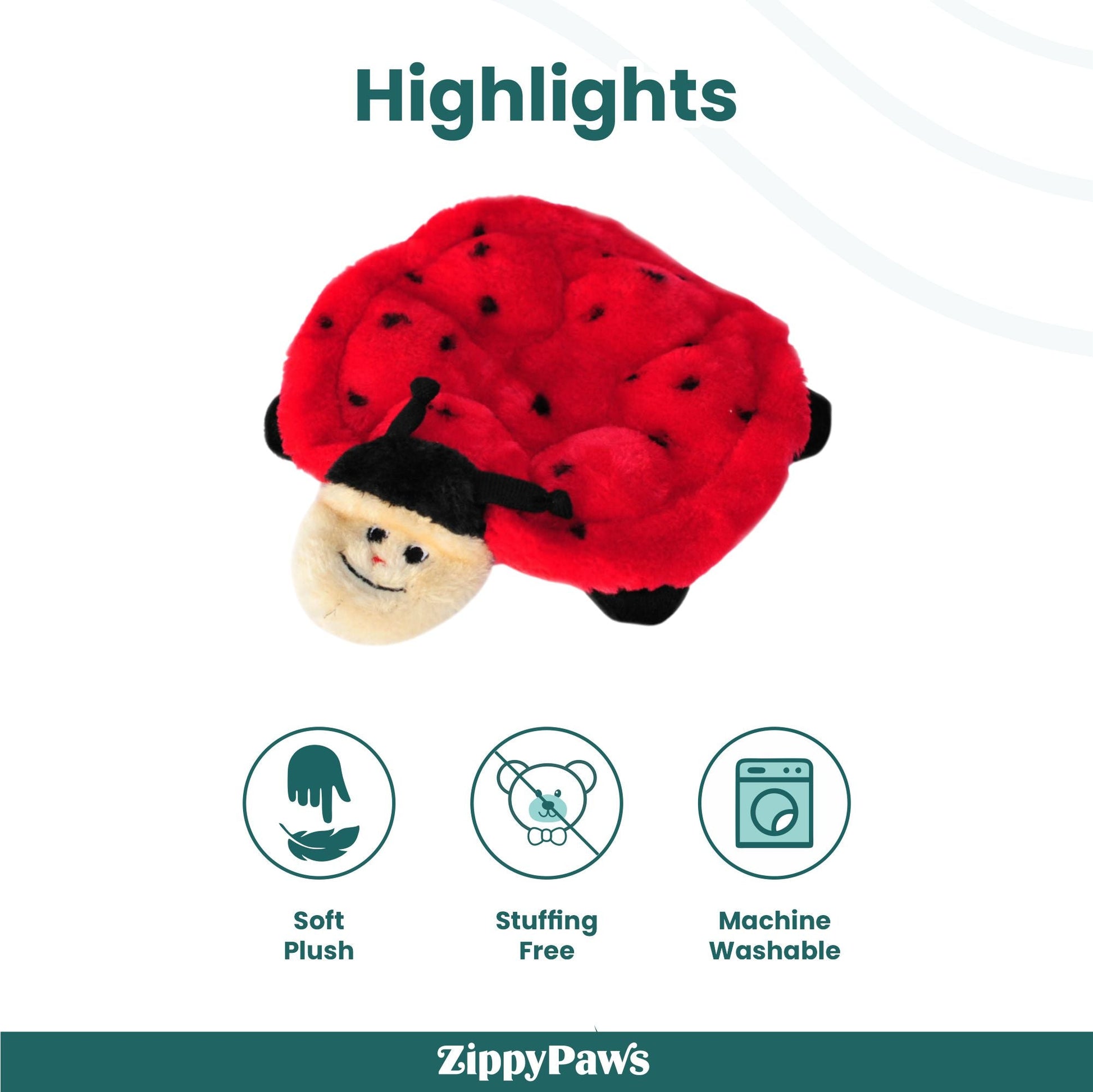 Zippy Paws Squeakie Crawler Betsey the Ladybug Plush Toy for Dogs — detail shot