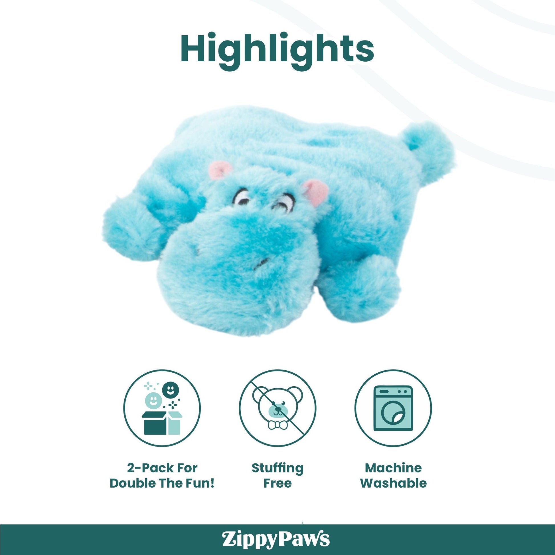 Zippy Paws Squeakie Pads Hippo & Aligator Plush Toy for Dogs — detail shot