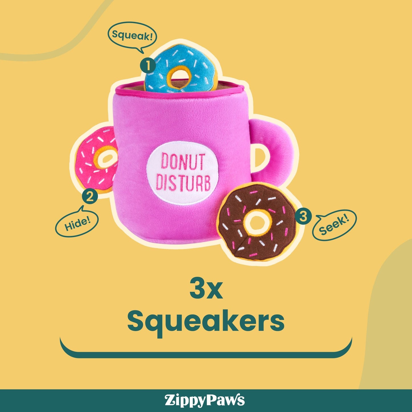 Zippy Paws Zippy Burrows Coffee and Donutz Plush Toy for Dogs — back view