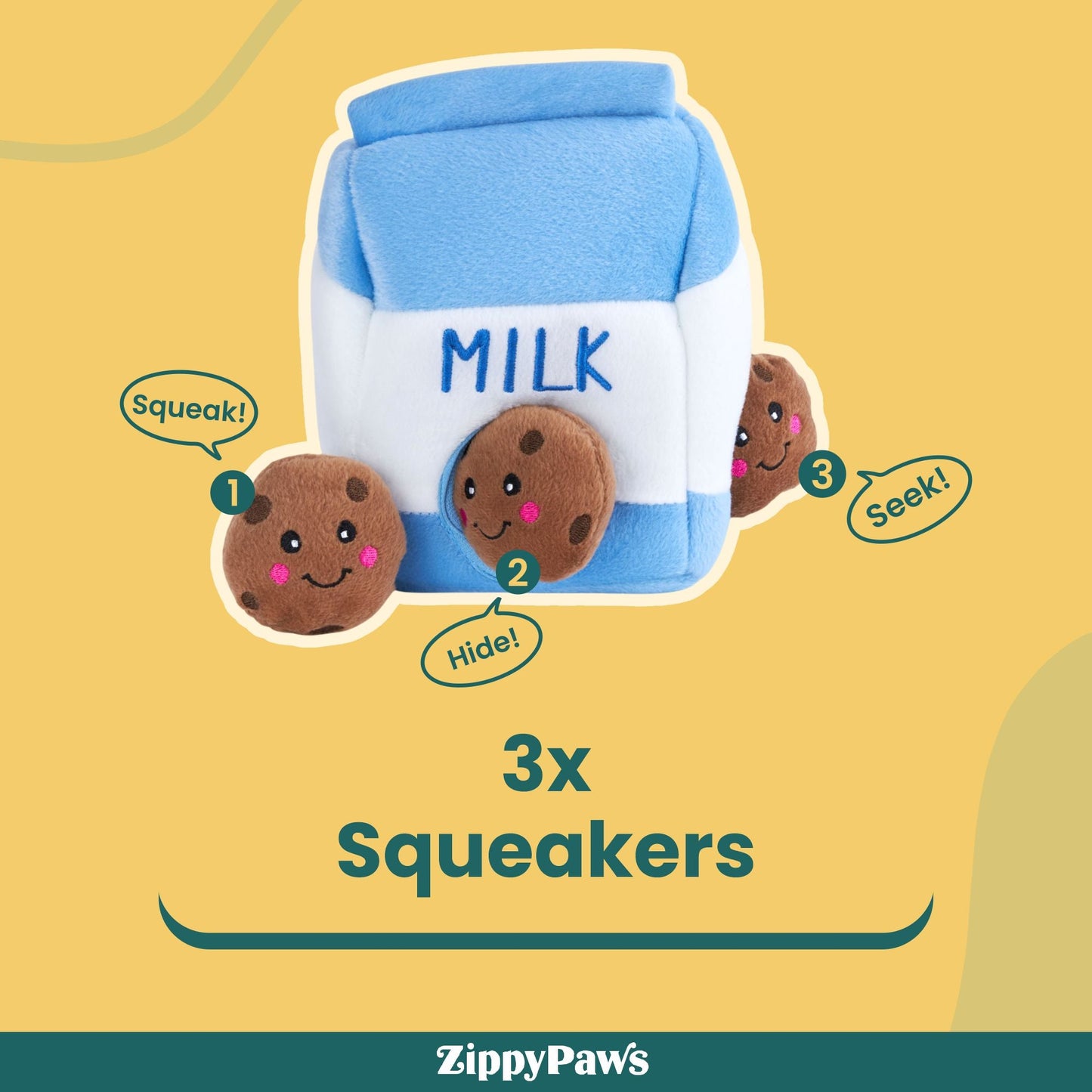 Zippy Paws Zippy Burrows Milk and Cookies Plush Toy for Dogs — side view