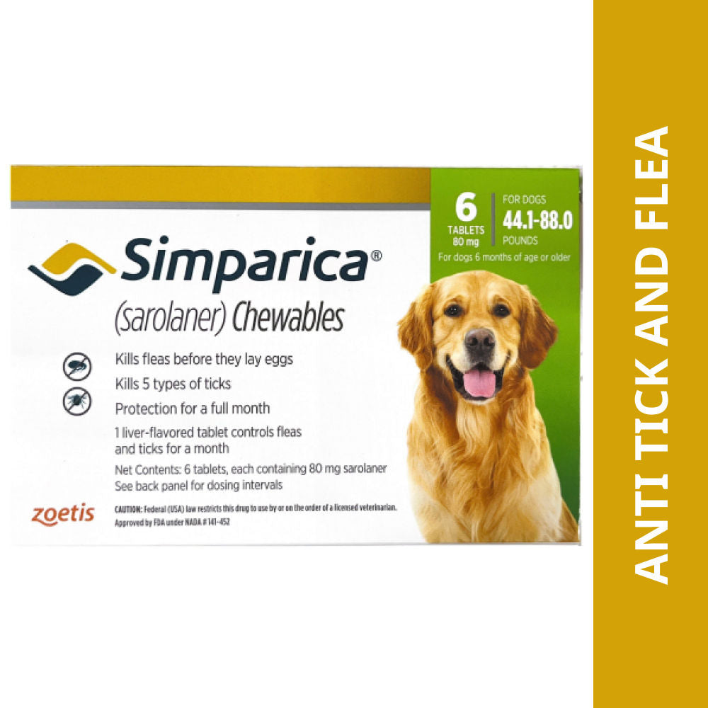 Zoetis Simparica (Sarolaner) Tick and Flea Control Tablet for Dogs (pack of 6 tablets)