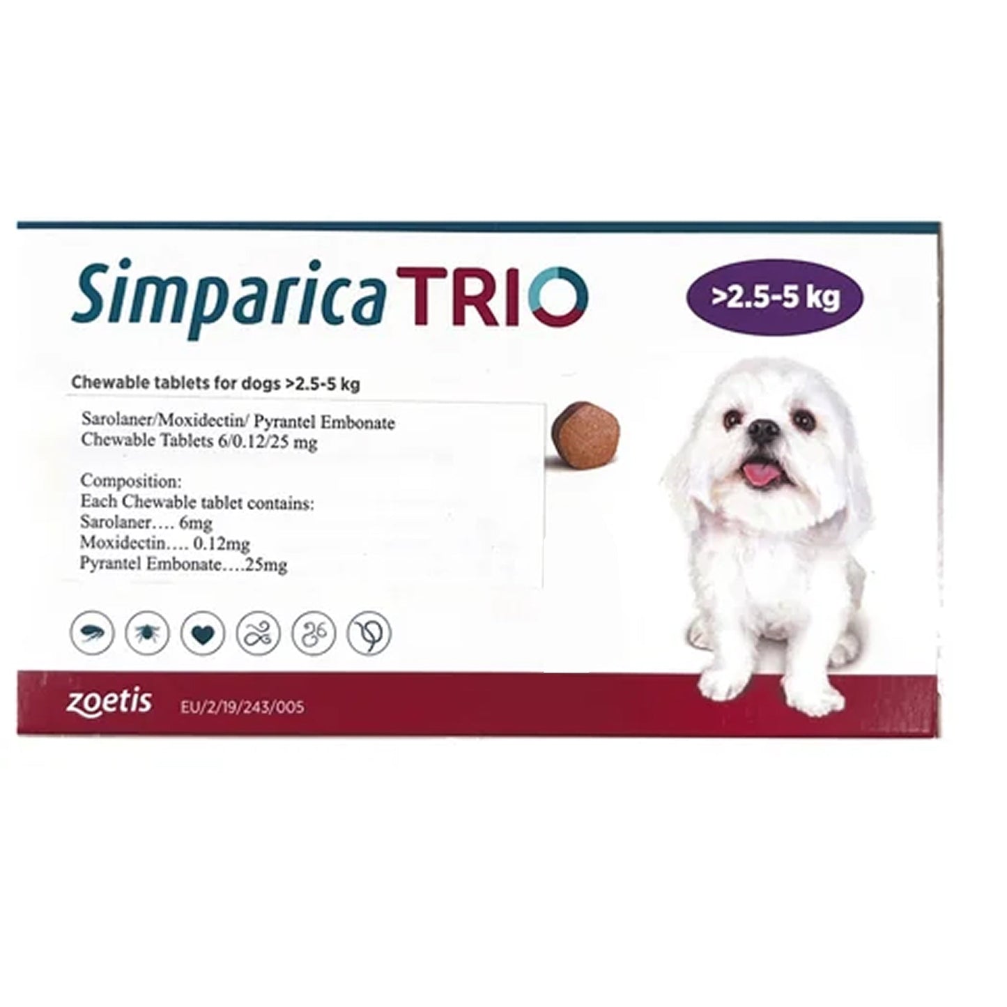 Zoetis Simparica Trio (Sarolaner) Tick and Flea Control Tablet for Dogs (1 tablet)