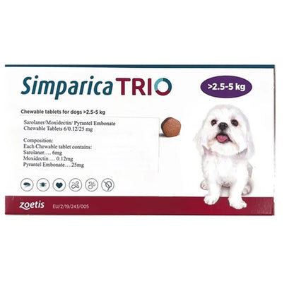 Zoetis Simparica Trio (Sarolaner) Tick and Flea Control Tablet for Dogs (1 tablet)