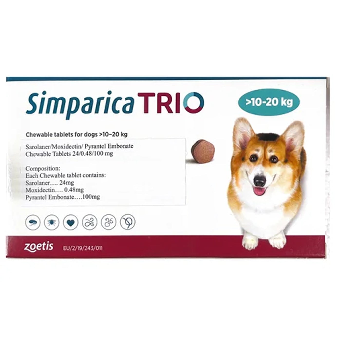 Zoetis Simparica Trio (Sarolaner) Tick and Flea Control Tablet for Dogs — back view