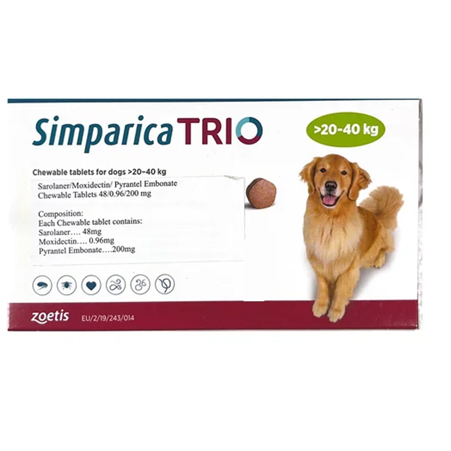 Zoetis Simparica Trio (Sarolaner) Tick and Flea Control Tablet for Dogs — detail shot