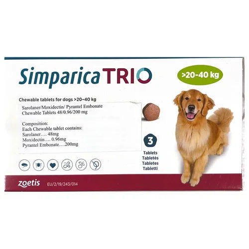 Zoetis Simparica Trio (Sarolaner) Tick and Flea Control Tablet for Dogs — detail shot
