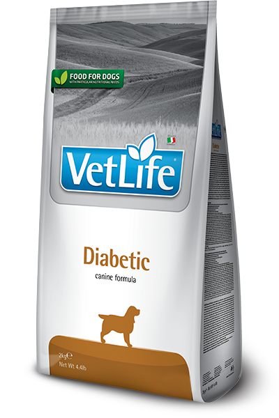 Farmina Vet Life Diabetic Canine dry dog food bag, front of pack.