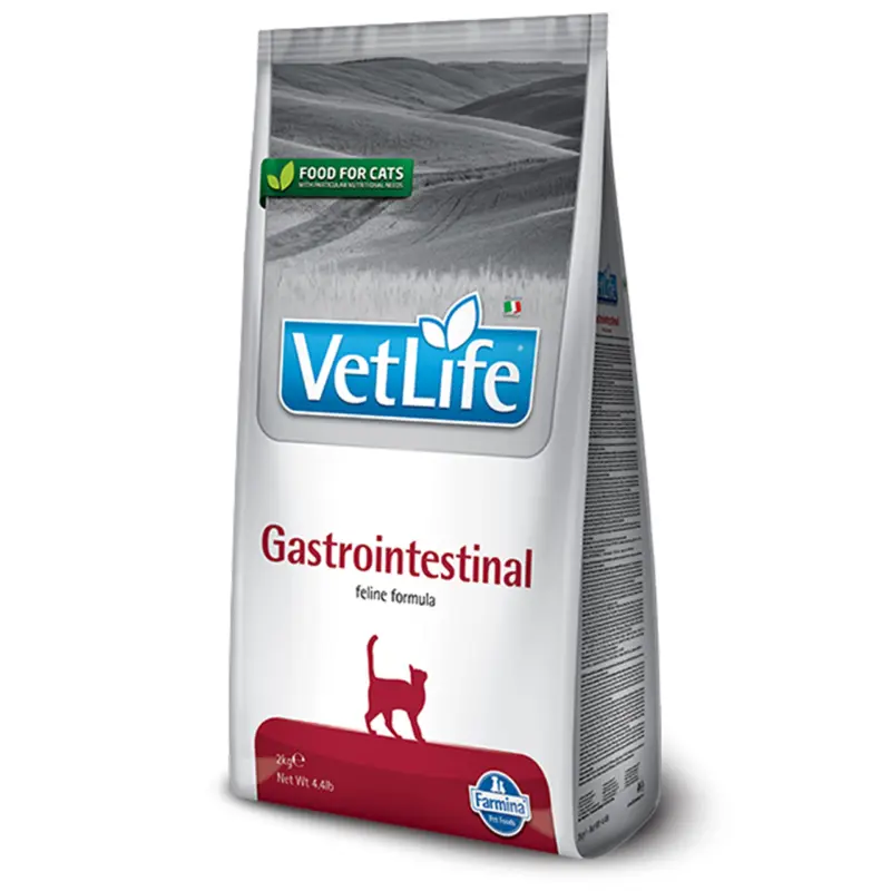 Farmina Vet Life Gastrointestinal Feline Formula cat dry food 2 kg bag, front of pack seen at an angle.