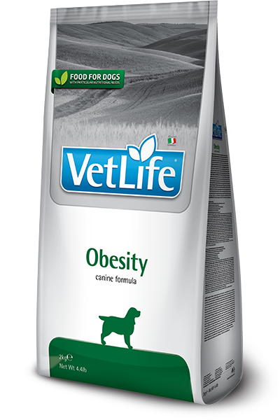 Farmina Vet Life Obesity Canine dry dog food bag, front of pack.