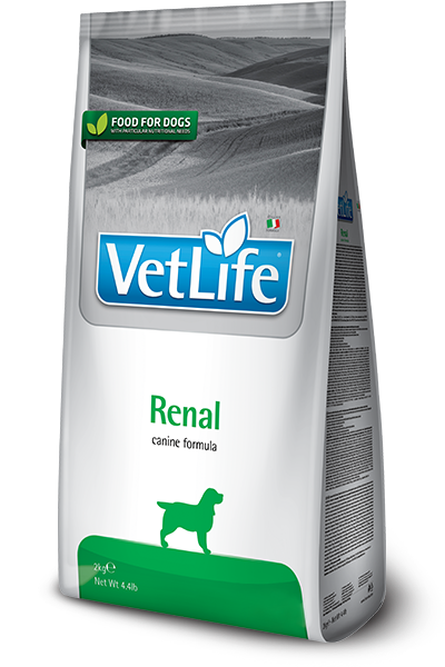 Farmina Vet Life Renal Canine dry dog food bag, front of pack.
