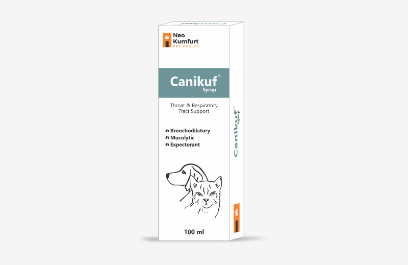 Neo Kumfurt Canikuf syrup 100 ml, front of the carton.