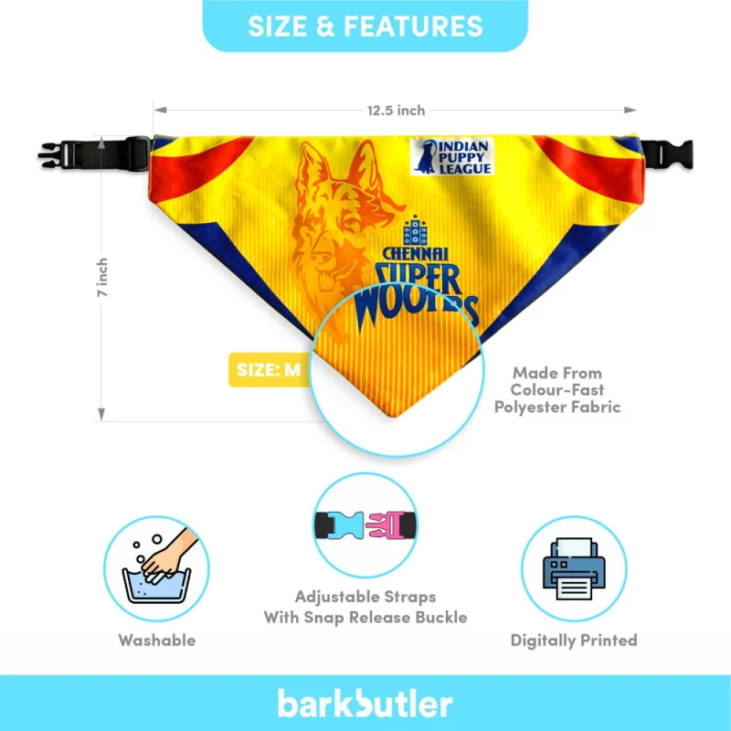 Barkbutler Chennai Super Woofers Bandana for Dogs | Indian Pet League — back view