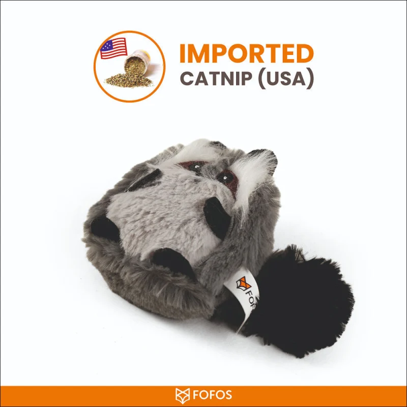 Barkbutler x Fofos Floppy Crinkle Raccoon Catnip Toy for Cats — side view