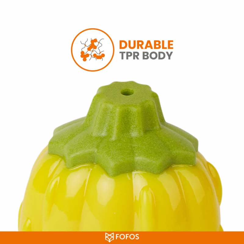 Barkbutler x Fofos Giggling Vegi Bites Pumpkin Squeaky Chew Toy for Dogs — detail shot
