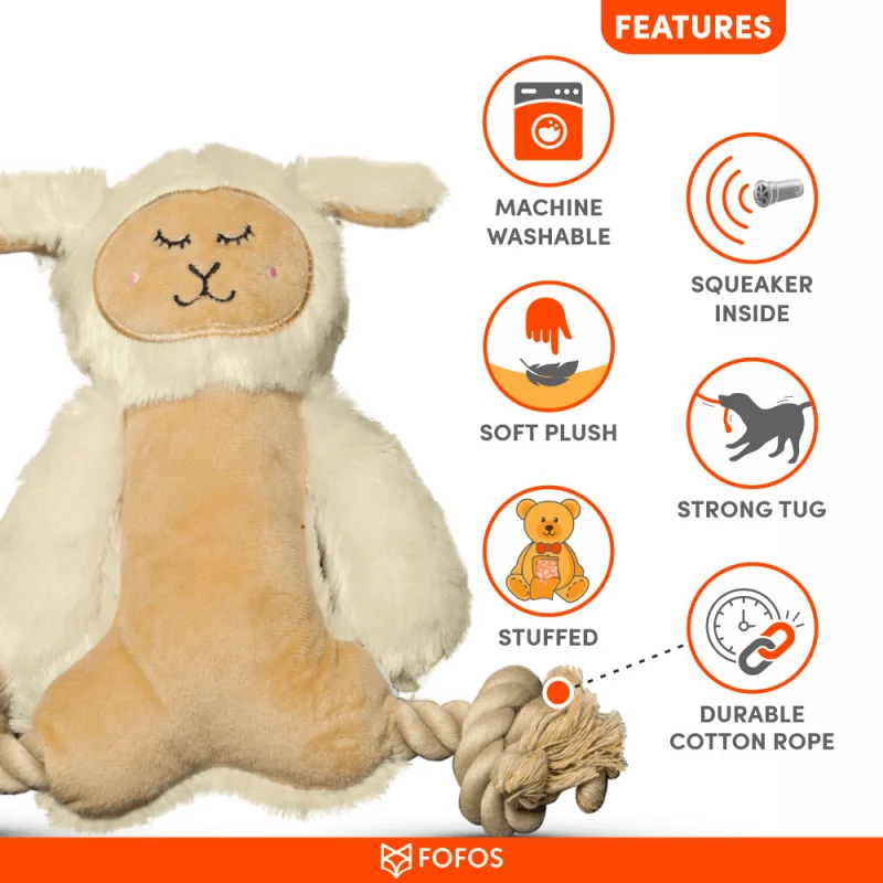 Barkbutler x Fofos Ropeleg Plush Sheep Toy for Dogs | For Medium Chewers — in use
