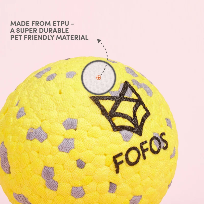 Barkbutler x Fofos Super Bounce Chew Ball for Dogs (Yellow) | For Aggressive Chewers — detail shot