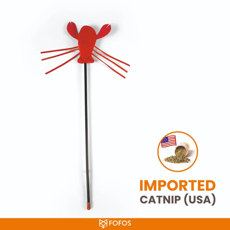 Barkbutler x Fofos Wand Moving Lobster Teaser Toy for Cats — side view