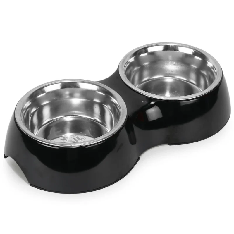 Basil Double Melamine Bowl Dinner Set for Dogs and Cats — in use