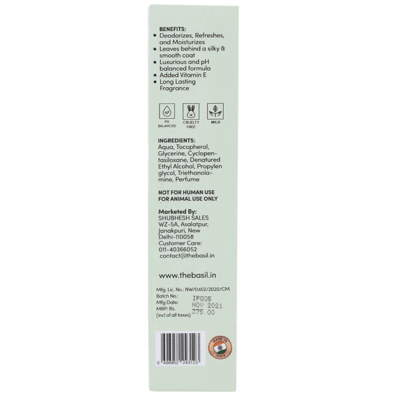 Basil Iris Cologne Spray for Dogs and Cats — back view