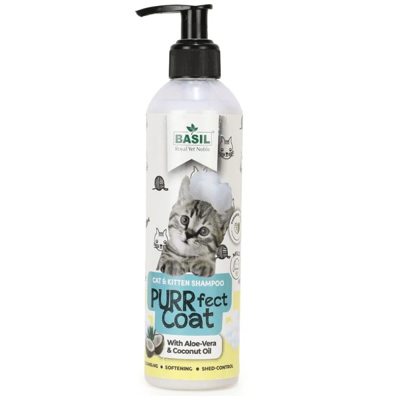 Basil Purrfect Coat Cat Shampoo — side view