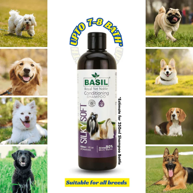 Basil Silky Soft Conditioning Dog Shampoo — in use