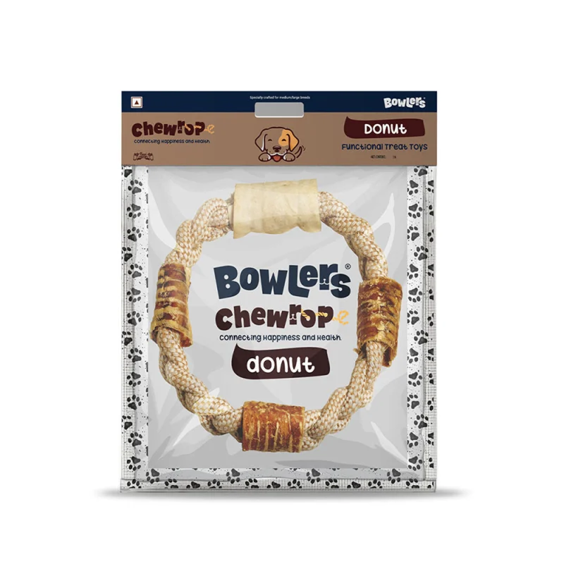 Bowlers Chewrope Donut Functional Dog Treat Toy