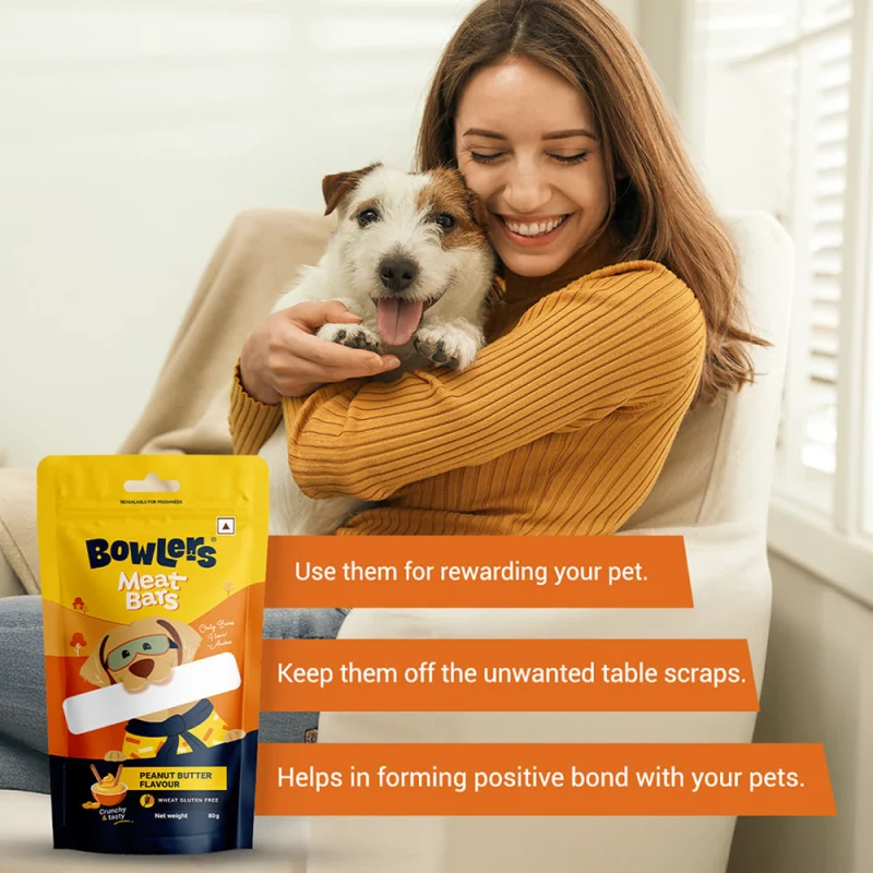 Bowlers Peanut Butter Flavour Meat Bars Dog Treats — back view