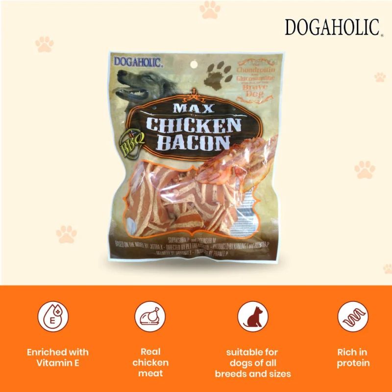 Dogaholic Max Barbeque Chicken Bacon Strips Dog Treats — detail shot