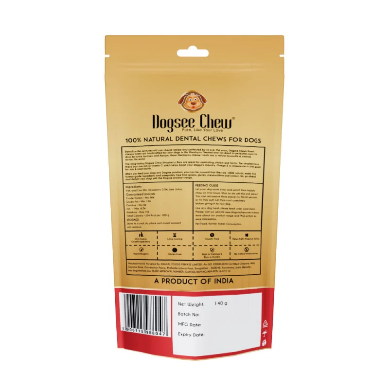Dogsee Chew Strawberry Flavour Medium Bars Dog Treats — side view