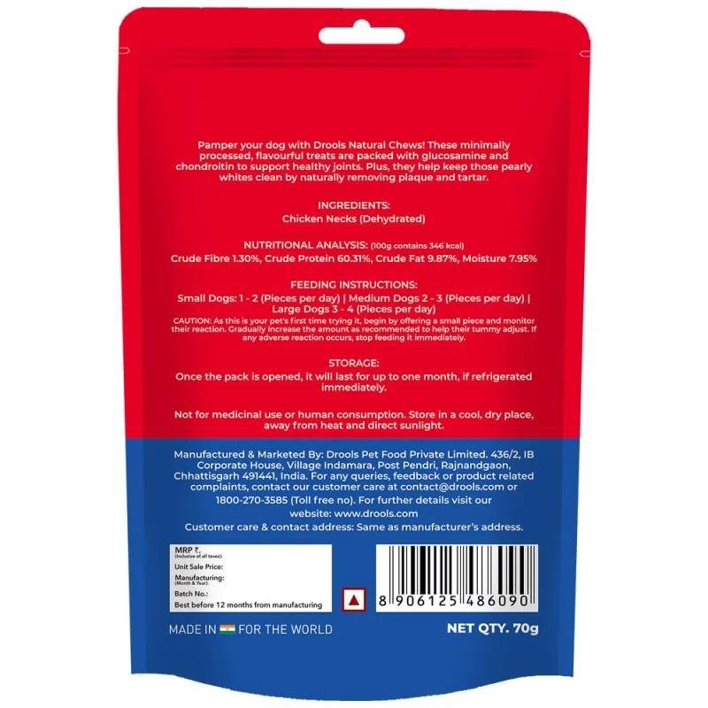 Drools Dehydrated Real Chicken Necks Chews Treat for Dogs — side view