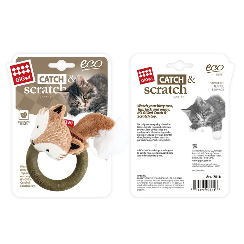 GiGwi Catch and Scratch Eco Line Fox Toy for Cats — back view