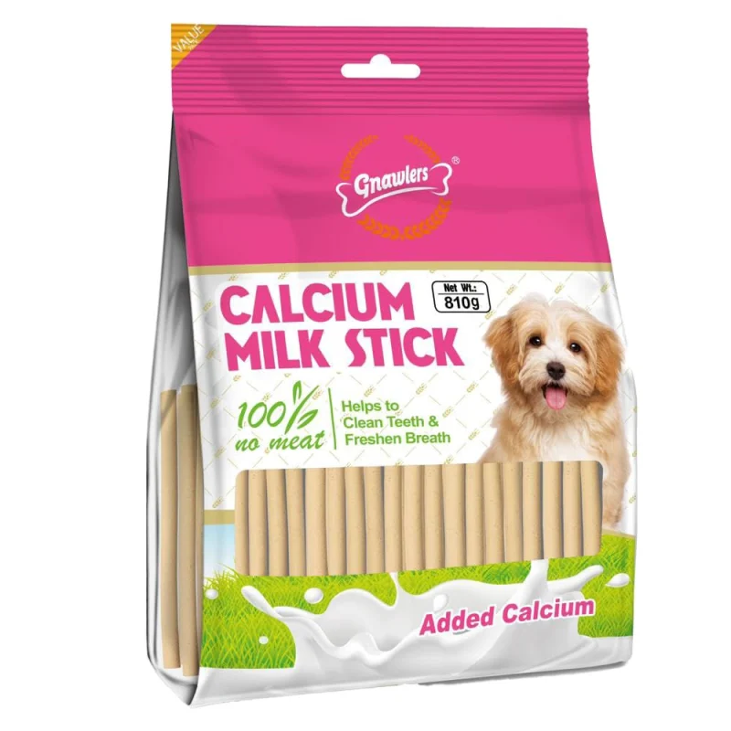 Gnawlers Calcium Milk Stick Dog Treat — in use