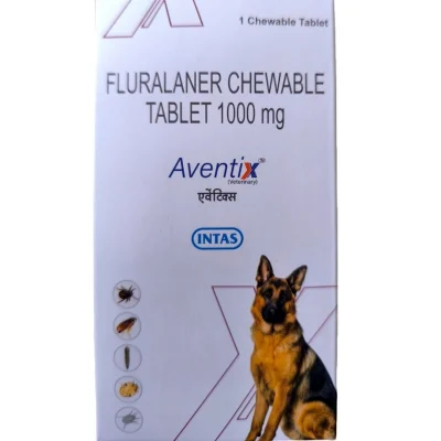 Intas Aventix 1000mg (Fluralaner) Chewable Tick & Flea Tablets for Dogs Between 20 to 40kg