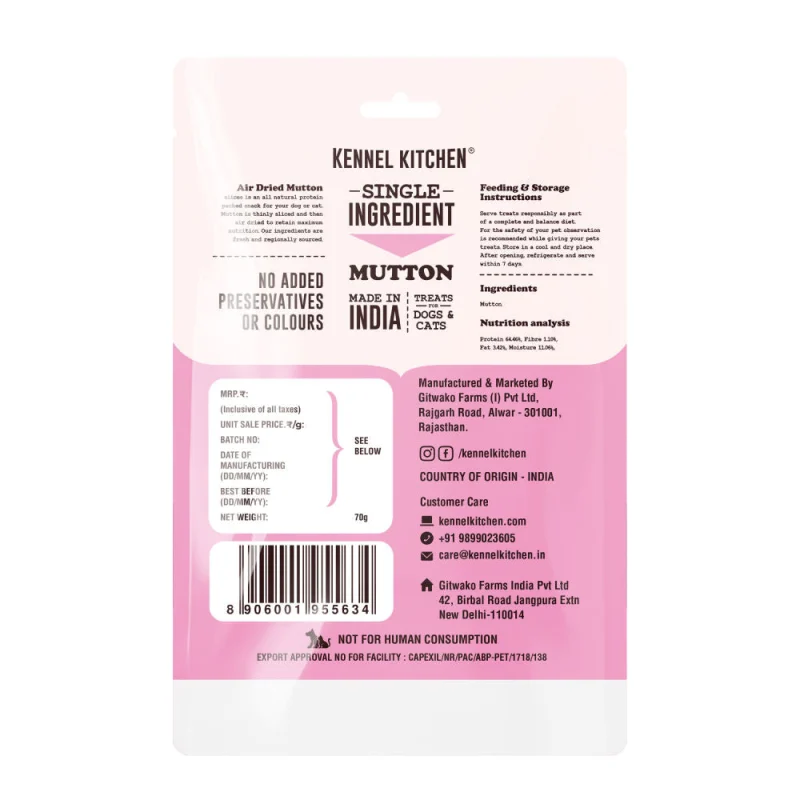 Kennel Kitchen Air Dried Mutton Jerky Dog and Cat Treats — side view