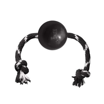 Kong Extreme Ball With Rope Toy For Dogs Black