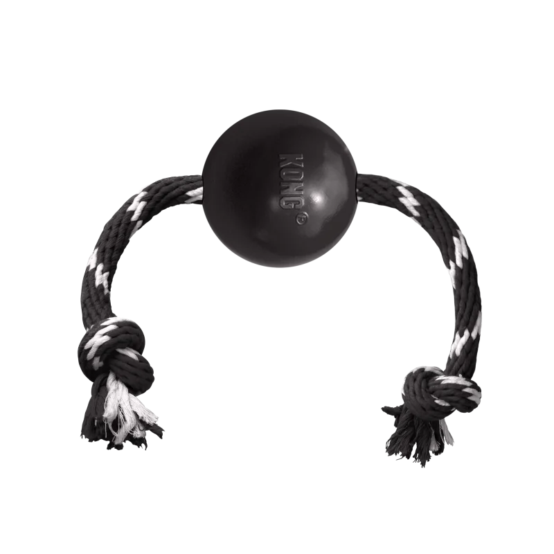Kong Extreme Ball With Rope Toy For Dogs Black