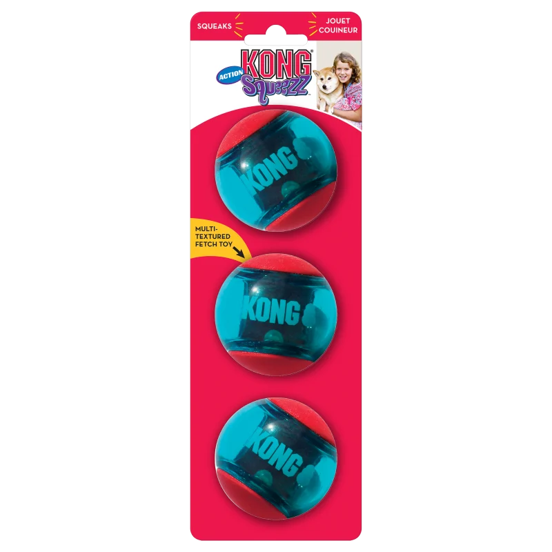Kong Squeezz Action Ball 3pk Toy for Dogs — side view