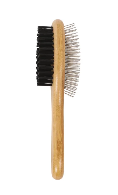 M Pets Bamboo Ball Pin Double Sided Grooming Brush For Dogs And Cats Brown