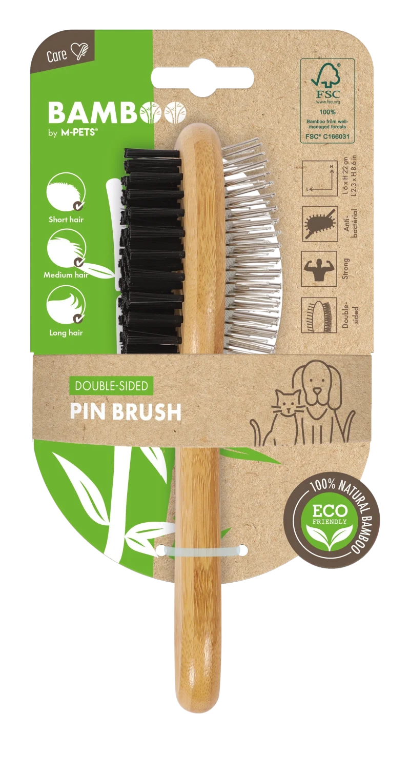 M PETS Bamboo Ball Pin Double Sided Grooming Brush for Dogs and Cats — detail shot