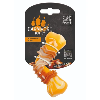 M Pets Carnivore Boomerang Bone Bacon Scented Chew Toy For Dogs Yellow