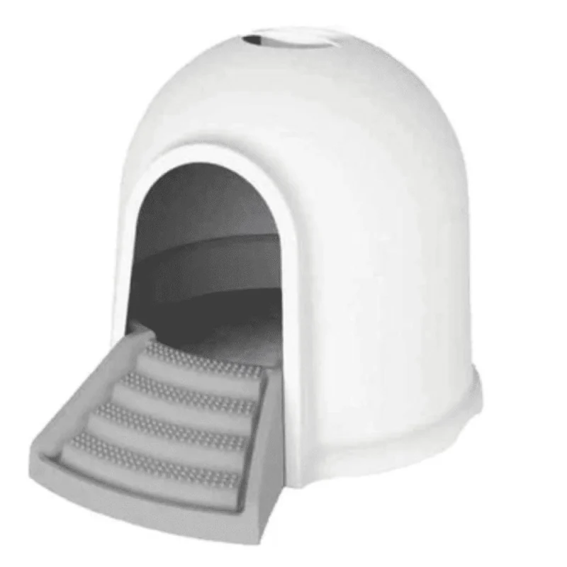 M Pets Igloo 2 In 1 Toilet For Cats White Grey